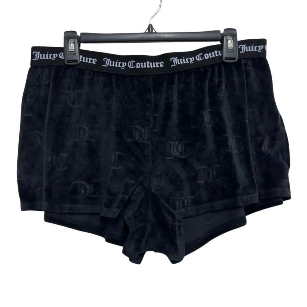 Juicy Couture Velour‎ Sleep Shorts Black Monogram Logo XL Y2K